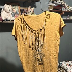 Harley Davidson Women's Yellow and Gold T-shirt